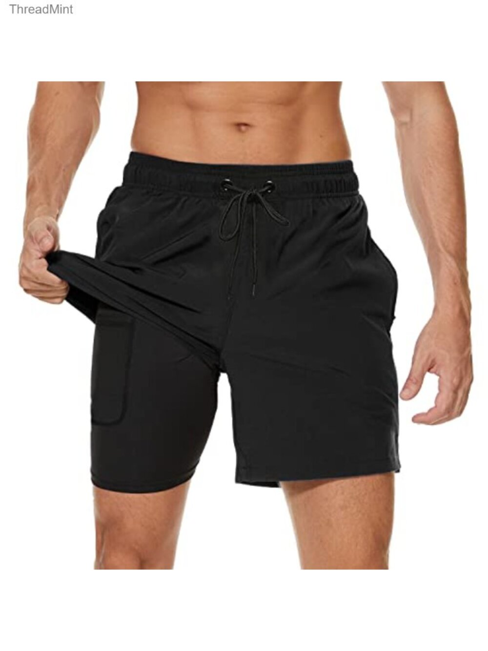 Mens 2-in-1 Swim Trunks with Compression Liner Quick Dry Zip Pockets